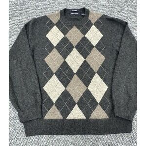 Davis & Squire Men's Large 100% Cashmere Sweater Gray Argyle Diamond Very Soft